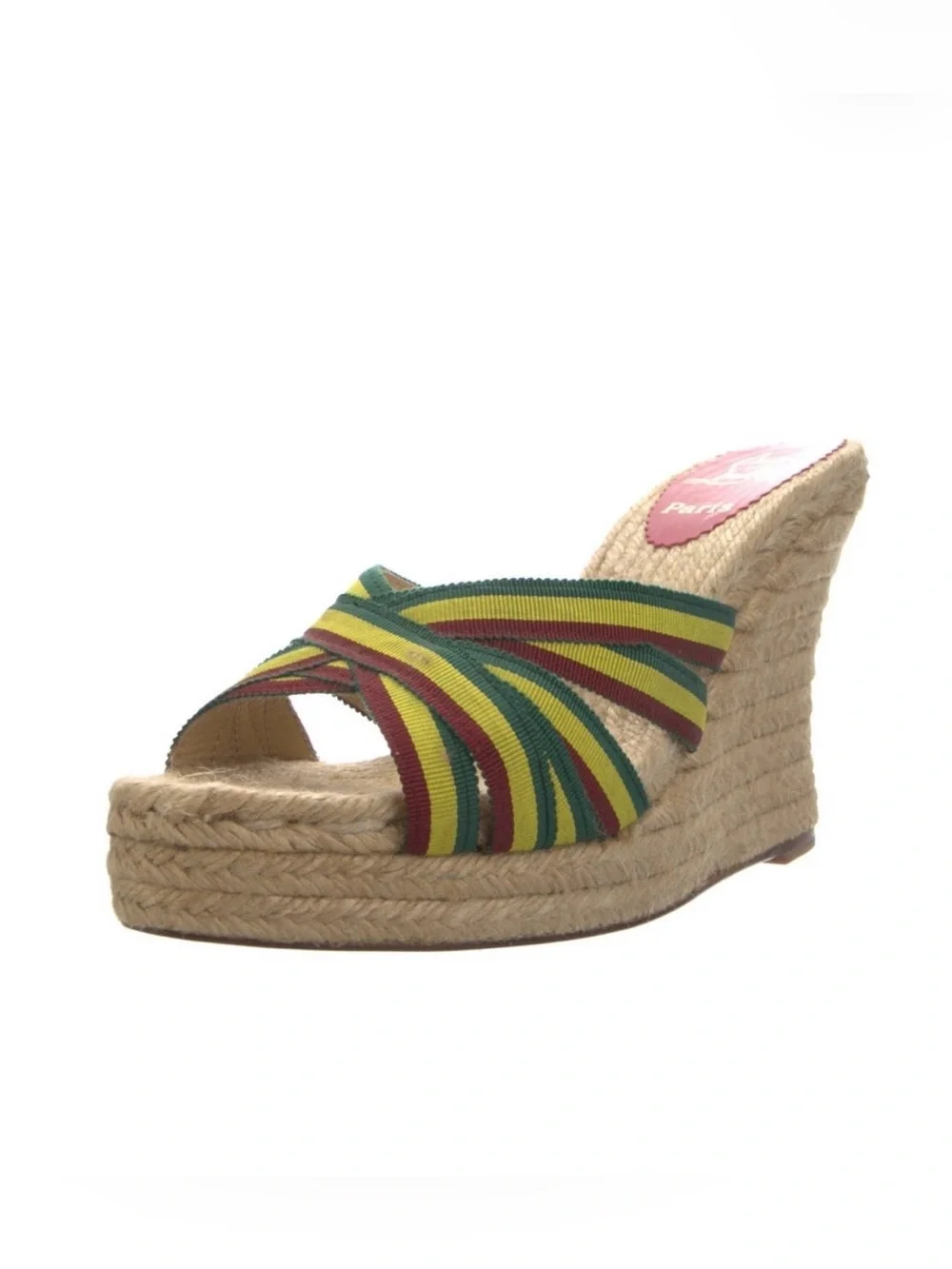 Y2K Vintage Christian Louboutin Rasta Jamaican Heel Sandal Espadrilles Size 38